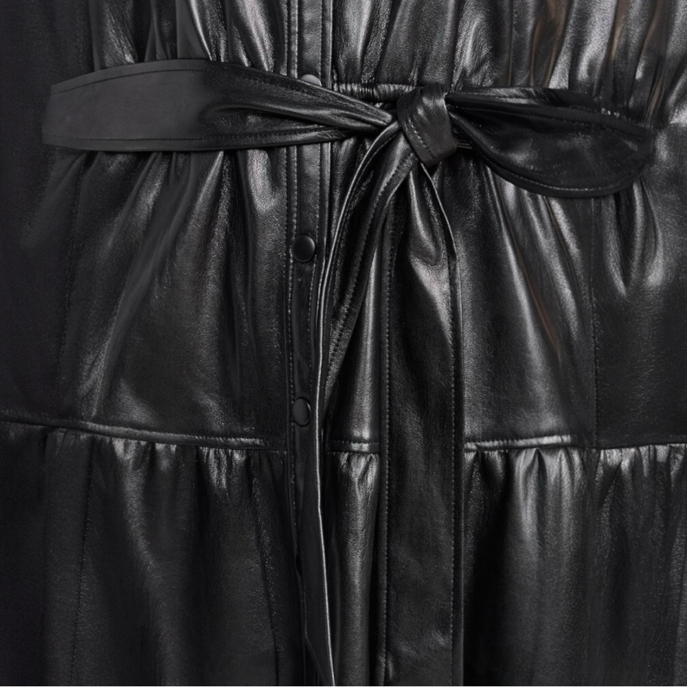 Alice + Olivia Miranda Vegan Leather Tiered Button Down Sleeveless Mini Dress - Picture 14 of 16